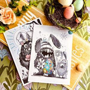 Ostern Postkarten - Frühling Postkarten - Monster Postkarten - Liebenswerte Monster - Frühlingsgeschenke