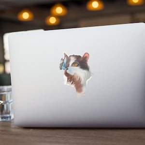 Butterfly Cute Cat Stickers - Fun Stickers  -  Adorable Cat Decals for Laptops - Water Bottles -  Butterfly laptop Sticker