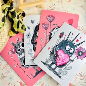 Valentines cards - Illustrated cards - Gift for Girlfriend - Romance Cards