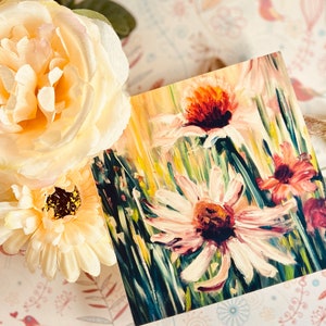 Cartão com impressão de flor Echinacea - Cartão de pintura de papoula - Arte de pintura a óleo - Pacote de dois cartões