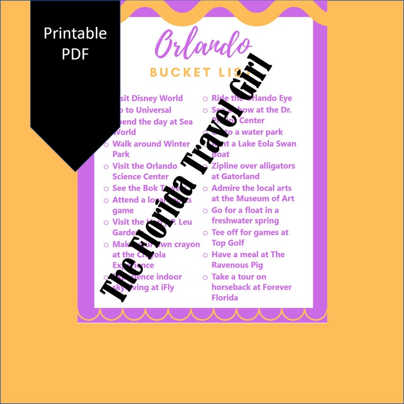 Orlando Florida Printable Bucket List 8.5x11 INSTANT Etsy