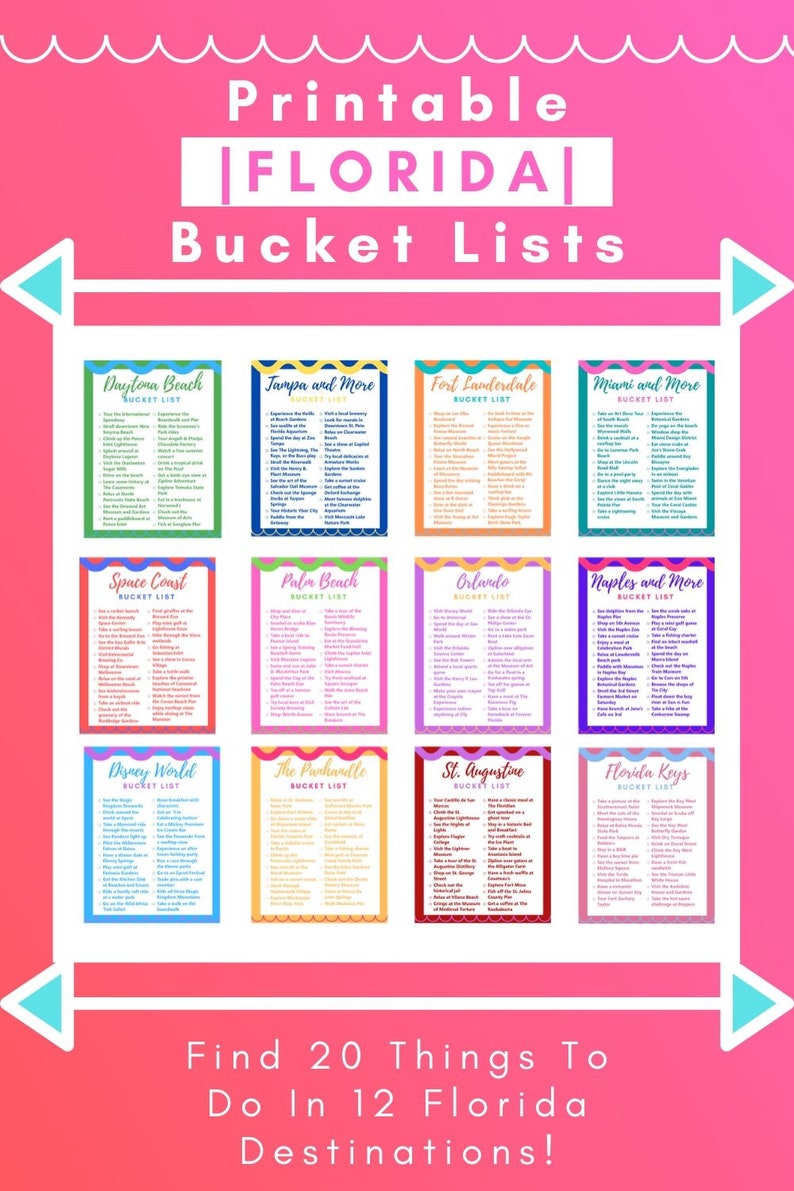Printable Florida Bucket Lists for 12 Locations 8.5x11 Etsy