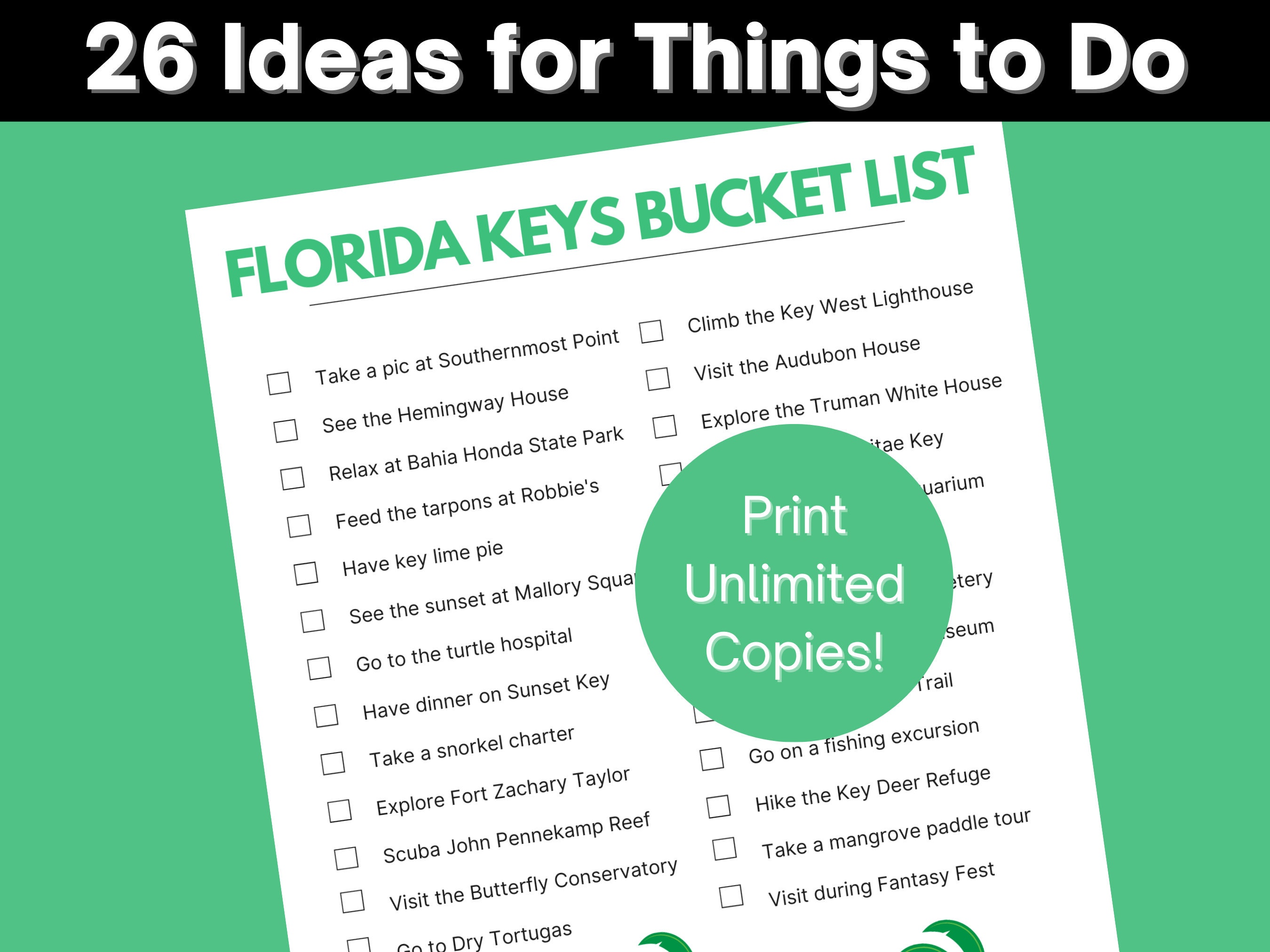 Printable Florida Keys Bucket List 8.5x11 INSTANT DOWNLOAD Etsy