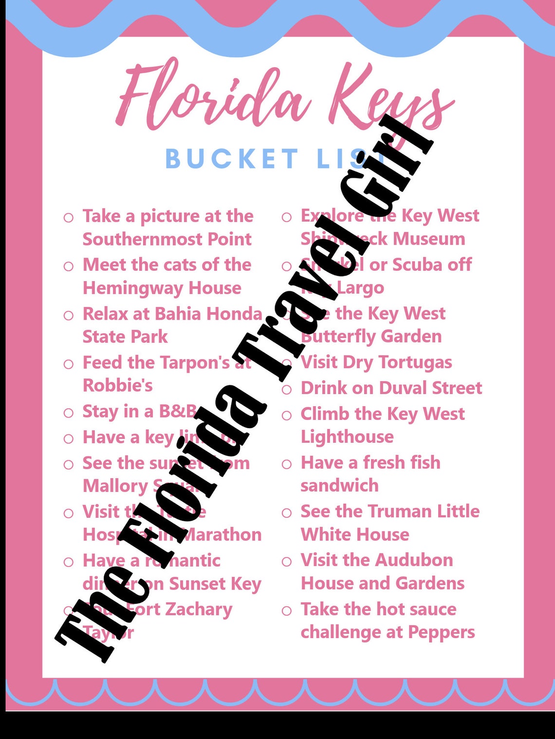 Florida Keys Printable Bucket List 8.5x11 INSTANT DOWNLOAD Etsy