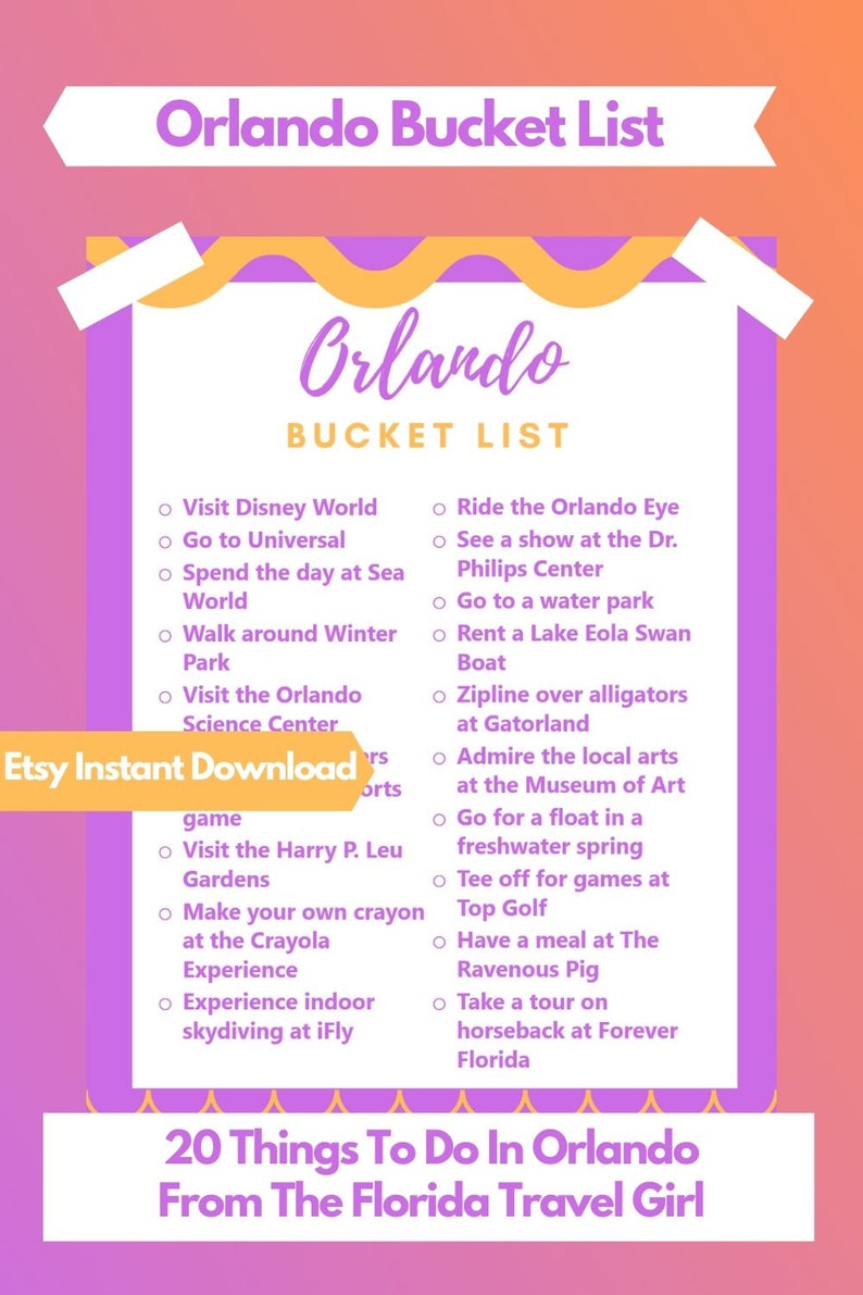 Orlando Florida Printable Bucket List 8.5x11 INSTANT Etsy
