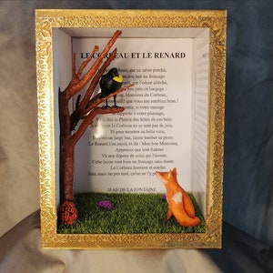 Book nook shelf insert The raven and the fox. Jean de la Fontaine