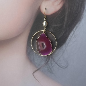 Geode Druzy Earrings,Statement Earrings, Boho Jewelry,Hoop earing,Agate Earrings,Gift for her,Birthday gift,Christmas gift