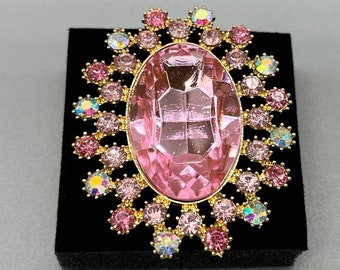 Anillo de cóctel de diamantes rosas, diamante rosa falso, diamante rosa, bisutería, anillo de declaración