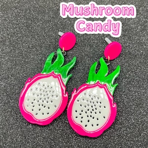Dragon, Fruit, Fruit Earrings, Earrings, Fruit Jewelry, Tropical Fruit, Dangle Earrings, Statement Earrings, Cute Earrings, Pink Earrings