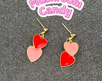 Heart Earrings, Pink Heart Earrings, Valentines Earrings, Fun Earrings, Love Earrings