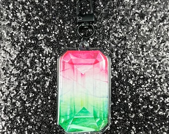 Watermelon Tourmaline, Crystal Keychain, Acrylic Keychain, Tourmaline, Pink Tourmaline, Green Tourmaline