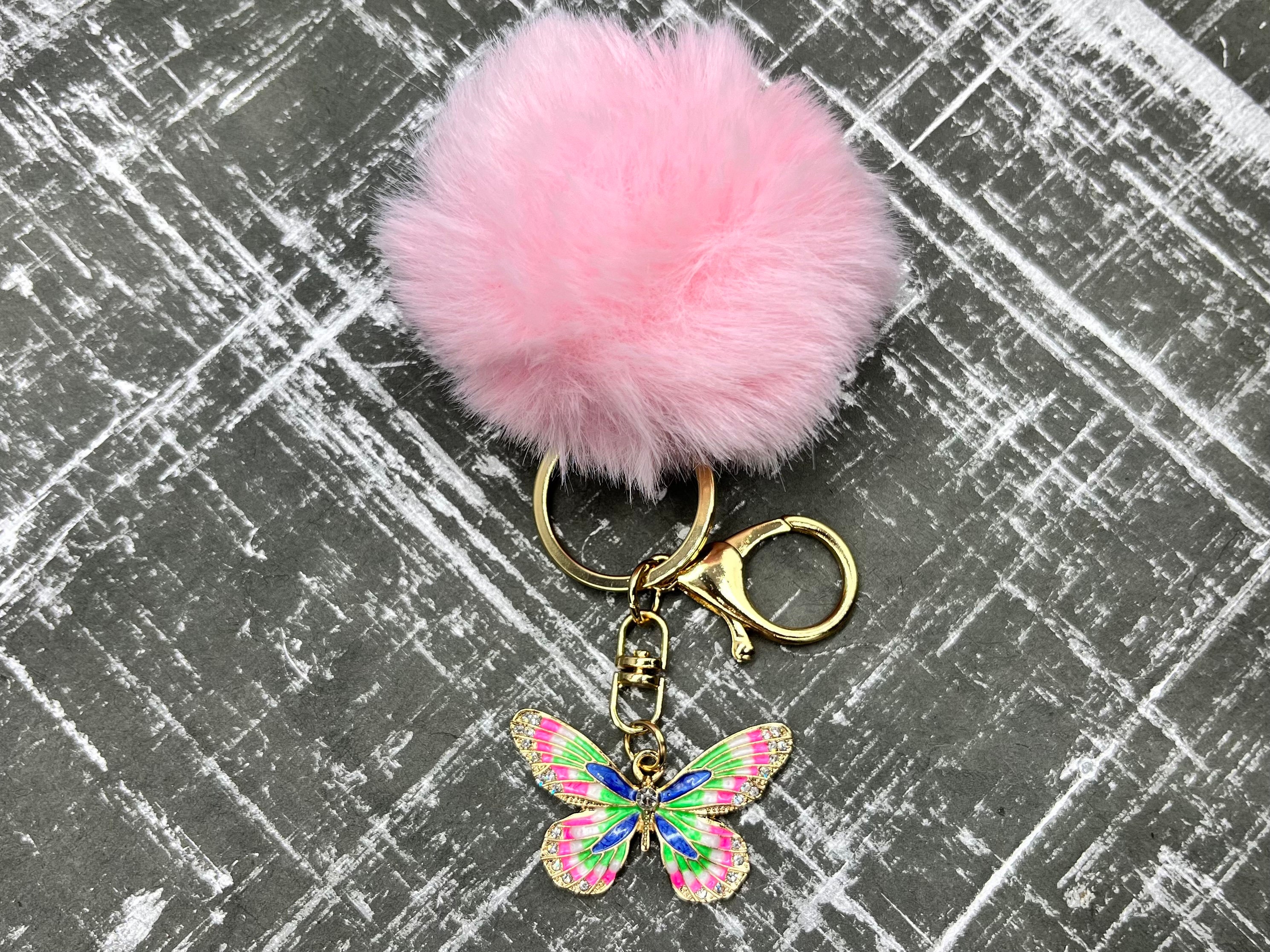 Blush Pom Pom Butterfly Keychain