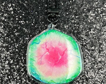 Watermelon Tourmaline, Crystal Keychain, Acrylic Keychain, Tourmaline, Pink Tourmaline, Green Tourmaline