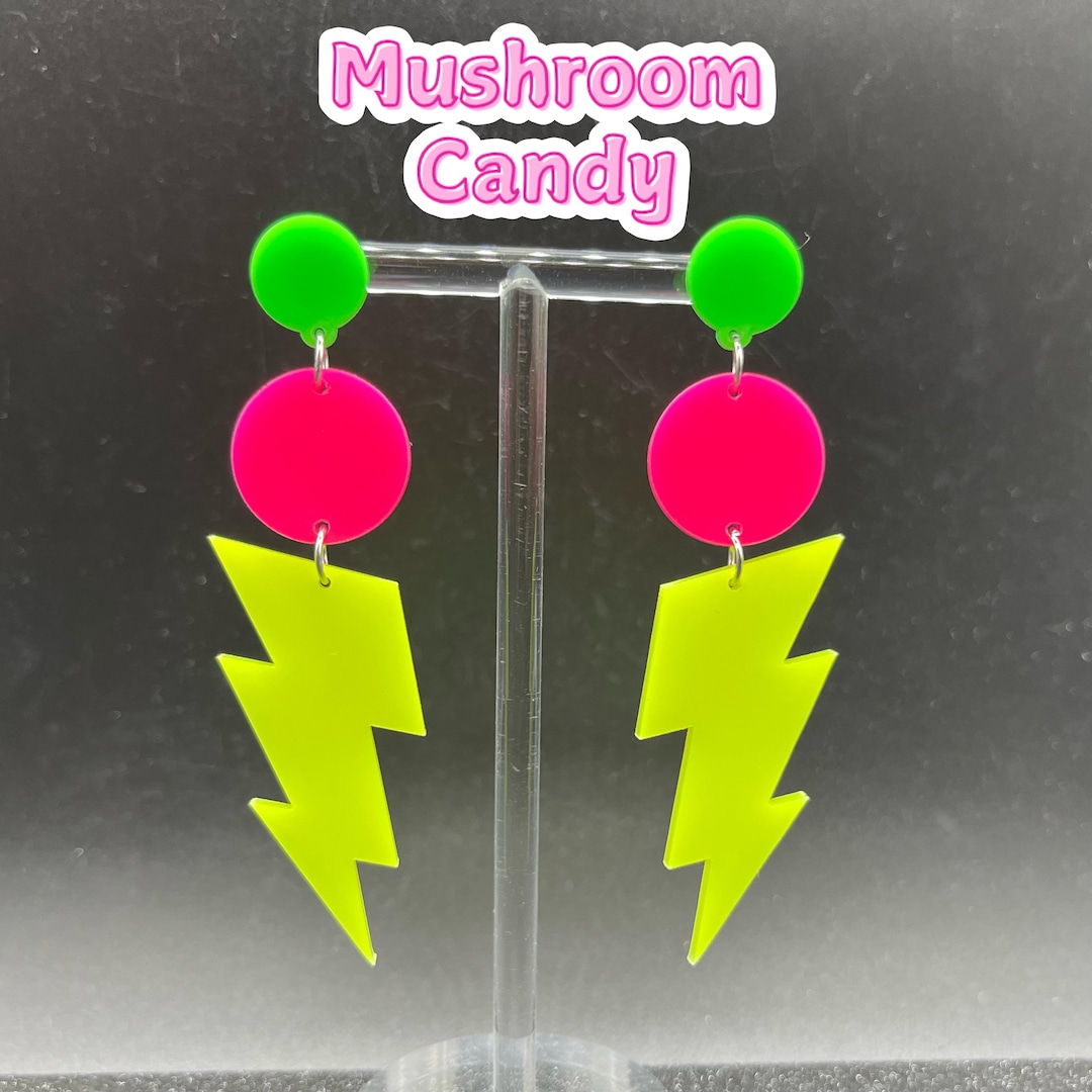 Hoyuwak 80s Neon Lightning Bolt Earrings - Retro Acrylic Exaggerated Drop Dangle Earrings For Women