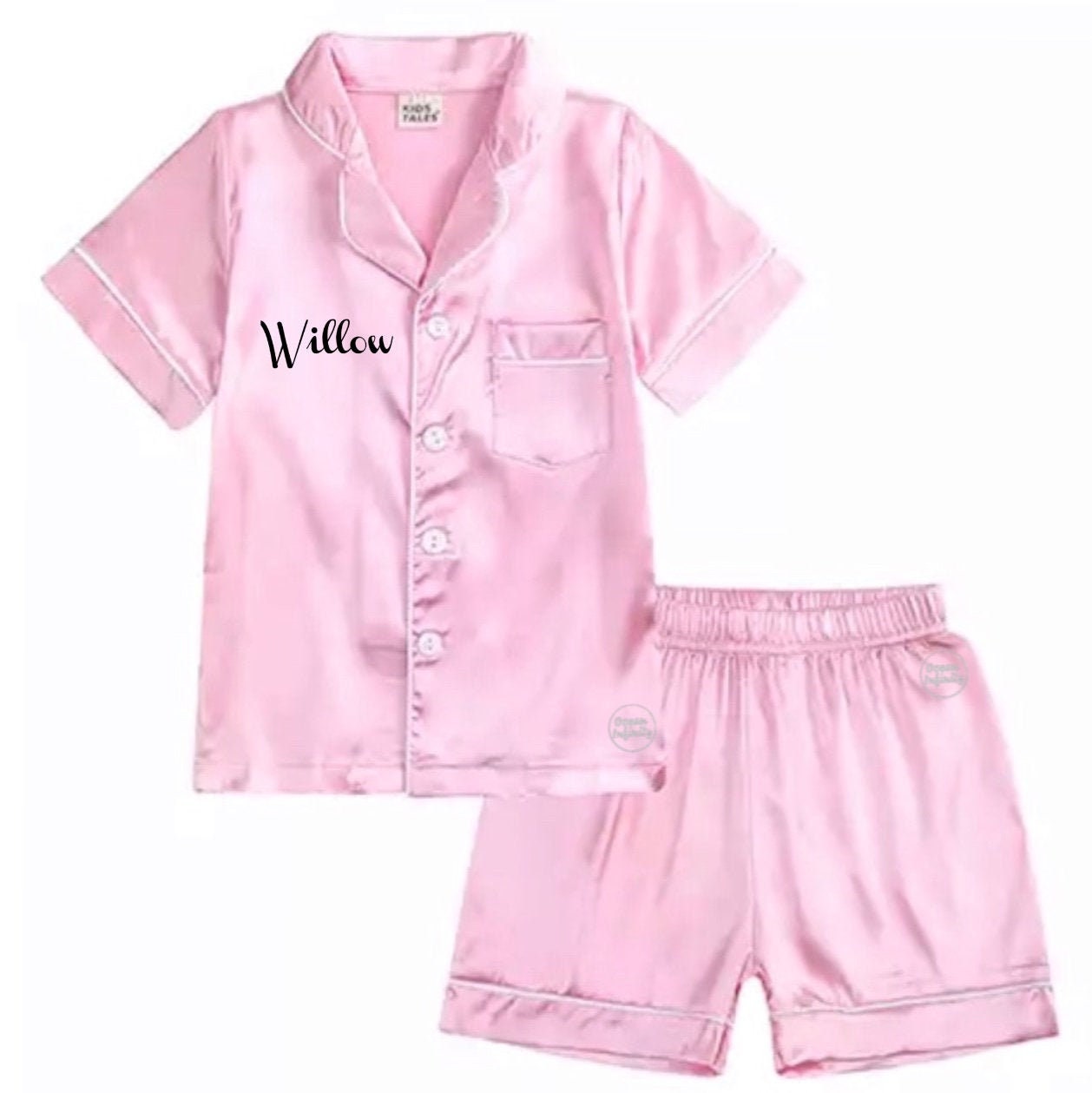 Children's Personalized Pink Silk Pajama Set Etsy