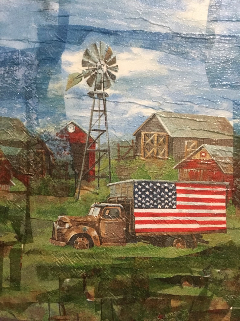 Old Glory Farmhouse Decoupage Art Handcrafted on Wood Plaque