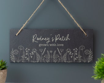 Personalised Flower Style Slate Sign Garden Sign, Customised House Warming Gift, Laser Engraved, Wedding, Birthday, Anniversary, Christmas