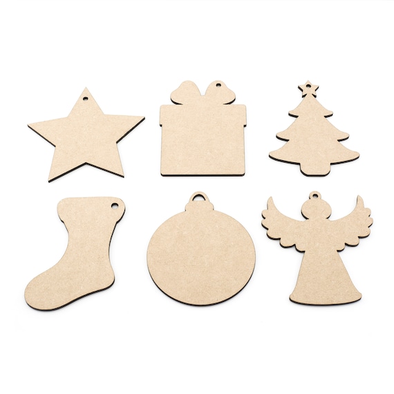 5 x  wooden character baubles Christmas tree decoration 3mm mdf pack 