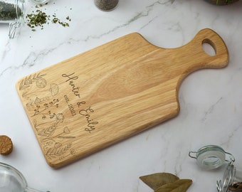 Floral Personalised Custom Engraved Wooden Serving Board Cheese Board Cutting Novelty Gift Birthday Christmas Housewarming Wedding