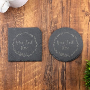 Porta-copos de ardósia, nome personalizado e texto, presente gravado a laser, casamento, aniversário, aniversário, Natal. Flo