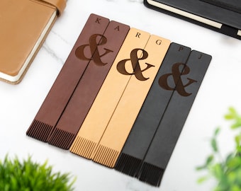 Personalised Leather Bookmark Set With Ampersand & Initials Laser Cut Handmade Gift Birthday Christmas Anniversary