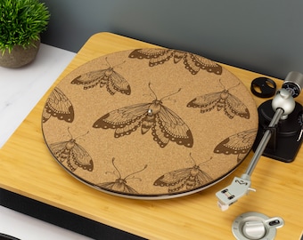 Moth Record Player Slip Mat TurnTable DJ Slip Mat Laser Engraved