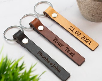 Personalised Leather Keyring Long - Couples Gift Keyring Anniversary Love Married BF GF Birthday