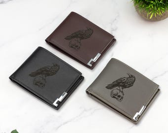 Crow Skull Wallet Vegan Leather Black Brown Grey Leather Dark Bird Wallet Gift