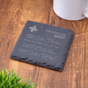 Personalised Prescription Style Slate Coaster Custom Engraved Drinks Coaster Gift