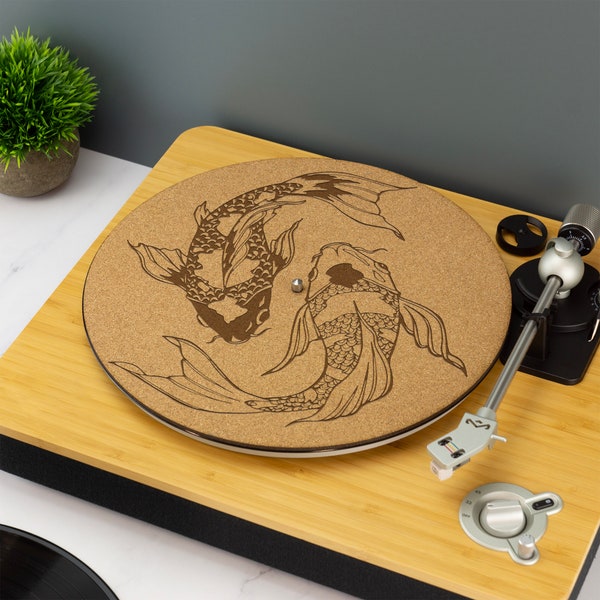 Koi Fish Yin and Yang Record Player Slip Mat TurnTable DJ Slip Mat Laser Engraved