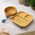Personalised Bamboo Childrens Dining Set Spoon & Bowl - Custom Engraved Tiny Dining Set 1st Birthday 1st Christmas Weaning Set