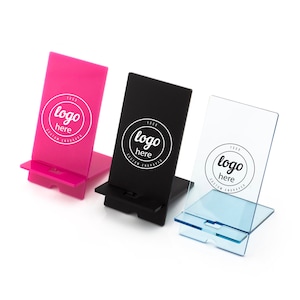 Personalised Logo Acrylic Phone Stand, Docking Station, Desktop, iPhone, Samsung, Android, Laser Cut UK, Birthday Gift, Christmas, Business