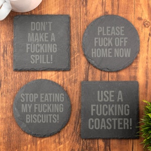 Personalised Slate Coaster Swearing Insults Novelty Laser Engraved Coffee Gift, Wedding, Birthday, Anniversary, Christmas, Rude, Cuss