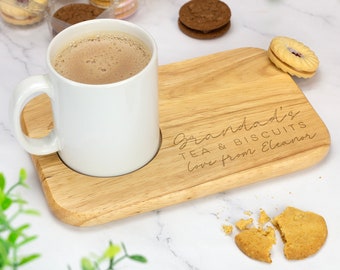 Planche à thé et biscuits en bois gravée personnalisée Plan de service Cadeau de nouveauté Anniversaire Saint-Valentin Pendaison de crémaillère Mariage Noël