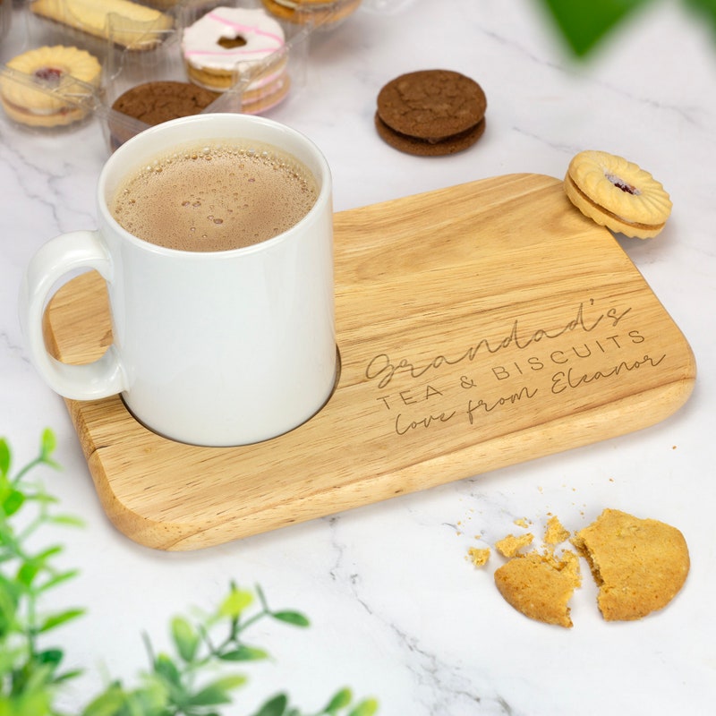 Personalized Custom Engraved Wooden Tea & Biscuit Board Serving Board Novelty Gift Birthday Valentines Housewarming Wedding Christmas