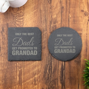Los mejores papás ascienden a abuelo. Posavasos de pizarra grabado con láser, Día del Padre, boda, cumpleaños, aniversario, Navidad.