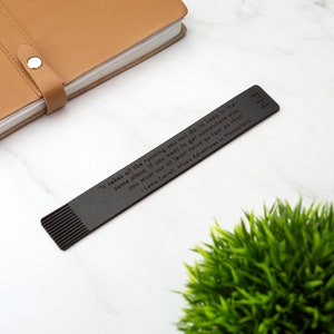 Personalised Leather Bookmark With Custom Quote & Initials Laser Cut Handmade Gift Birthday Christmas Anniversary Black