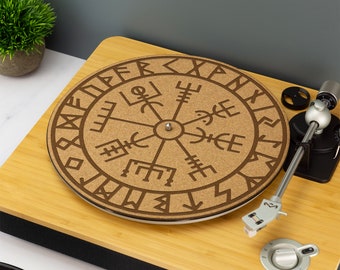 Nordic Rune Record Player Slip Mat TurnTable DJ Slip Mat Laser Engraved