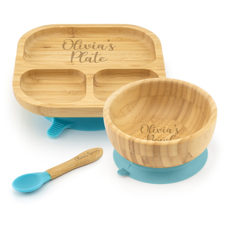 Personalised Bamboo Childrens Dining Set Spoon & Bowl Custom Engraved Tiny Dining Set 1st Birthday 1st Christmas Weaning Set image 3