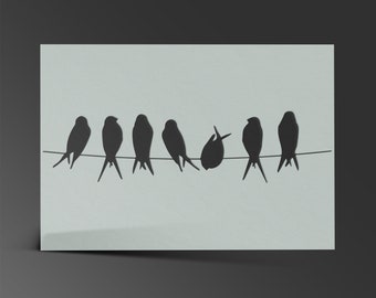 Birds on Line Stencil Shabby Chic Swallows Mylar Sheet Painting Wall Art Craft Airbrush 190 Micron