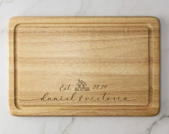 Personalizado nuevo hogar grabado tabla de cortar de madera tabla de queso tabla de servir corte novedad regalo cumpleaños Navidad inauguración de la casa boda