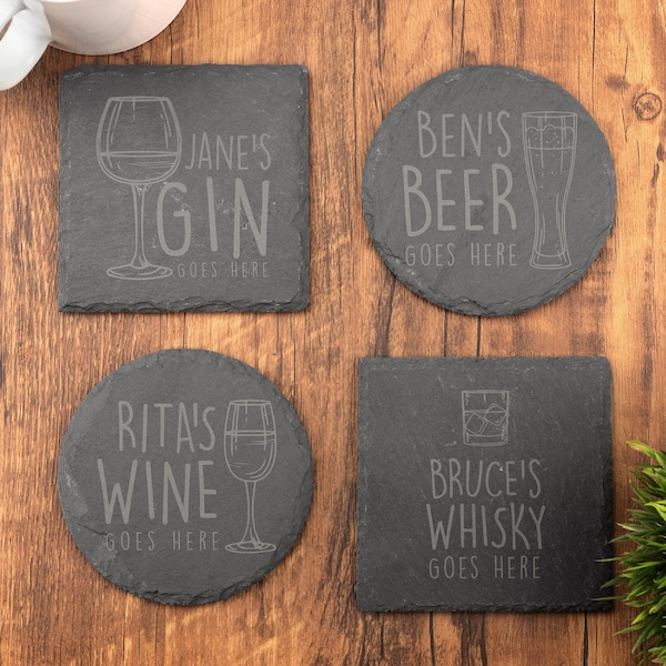 Slate Coaster, Personalised Your Drink Here, Tea Coffee Gin Beer Wine Whisky Laser Engraved Gift, Wedding, Birthday, Anniversary, Christmas