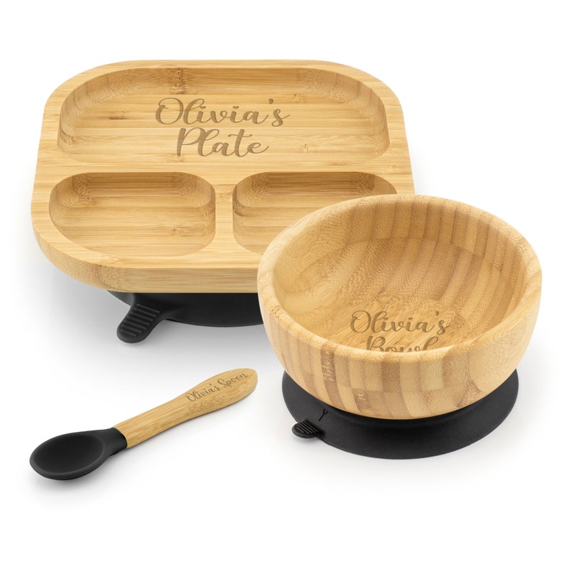 Personalised Bamboo Childrens Dining Set Spoon & Bowl Custom Engraved Tiny Dining Set 1st Birthday 1st Christmas Weaning Set image 10