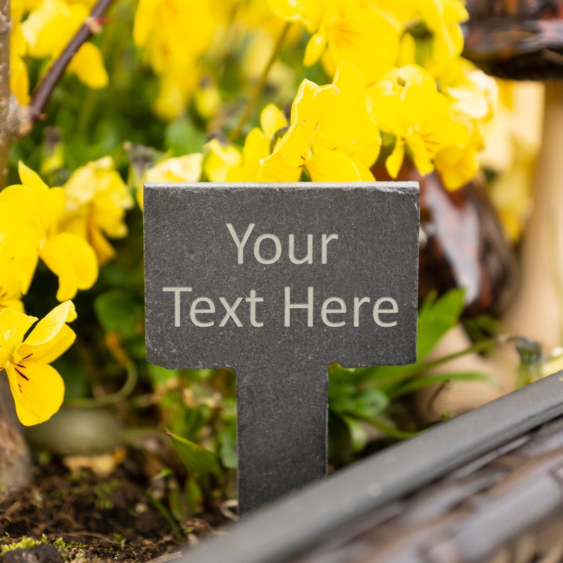 Personalised Engraved Slate Garden Sign Custom Text Herb Planter Vegetable Herbs Allotment Sign Peg Gardening Gardeners Square