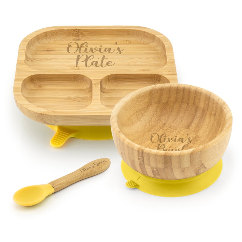Personalised Bamboo Childrens Dining Set Spoon & Bowl Custom Engraved Tiny Dining Set 1st Birthday 1st Christmas Weaning Set image 8
