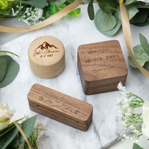 Personalized Wedding Ring Box Custom Engraved Proposal Ring Box Couple Husband Wife Marriage Ceremony Gift Rustic Celebration