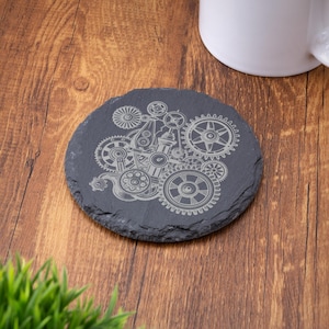 Steampunk Slate Coaster Laser Engraved Shabby Chic Industrial Gift