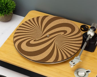 Optical Illusion Cork Record Player Slip Mat TurnTable DJ Slip Mat Laser Engraved