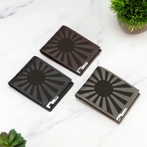 Japanische Marine Flagge Brieftasche Vegan Leder Schwarz Braun Grau Leder Brieftasche Geschenk für Freund Mann Valentinstag Geschenk für ihn