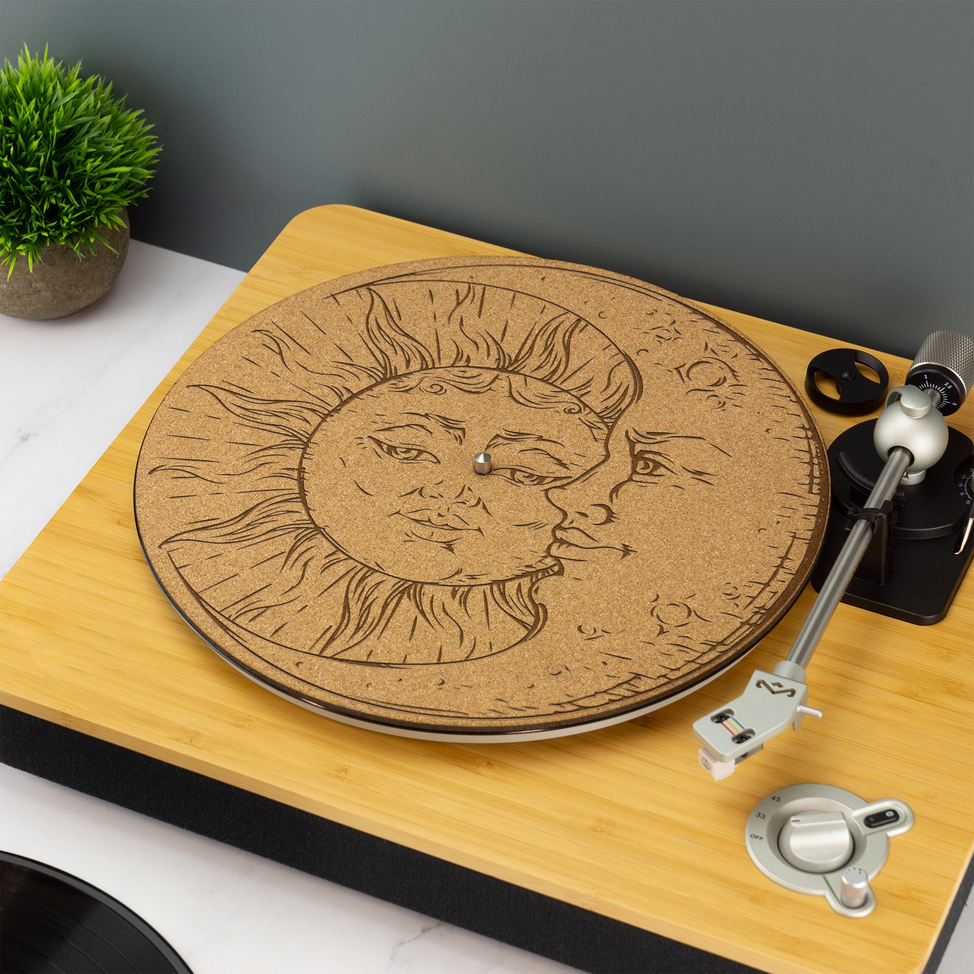 Celestial Sun and Moon Record Player Slip Mat TurnTable DJ Slip Mat Laser Engraved